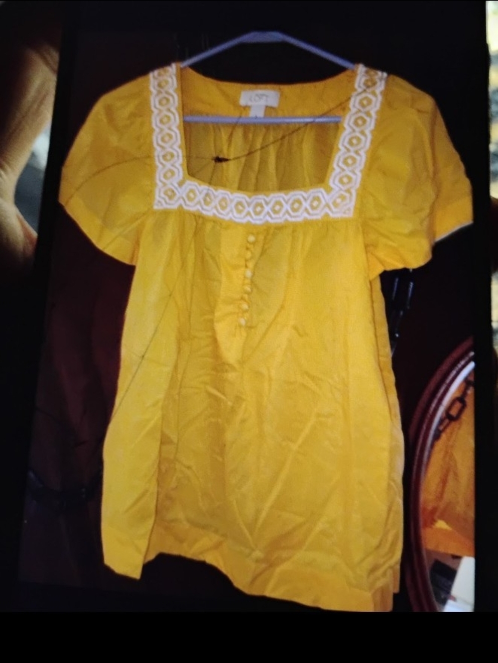 LOFT Yellow Square-Neck Embroidered Tunic Top